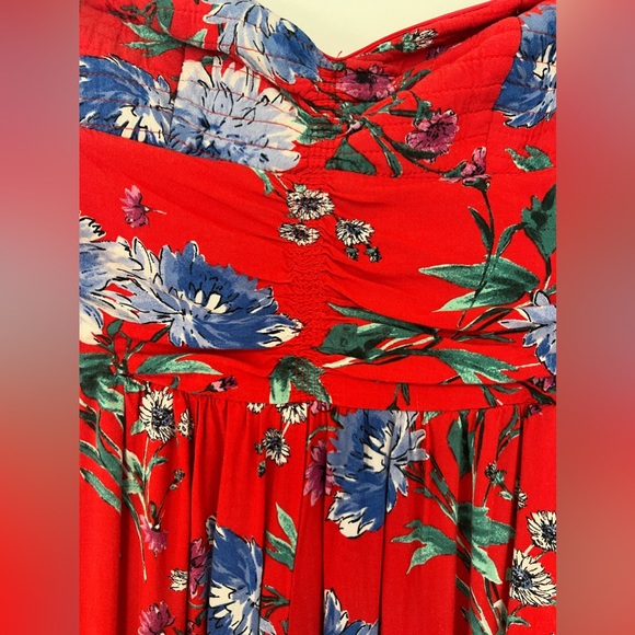 Band of Gypsies Strapless Smocked Ruched Floral High Waisted Red Romper S - Picture 8 of 13